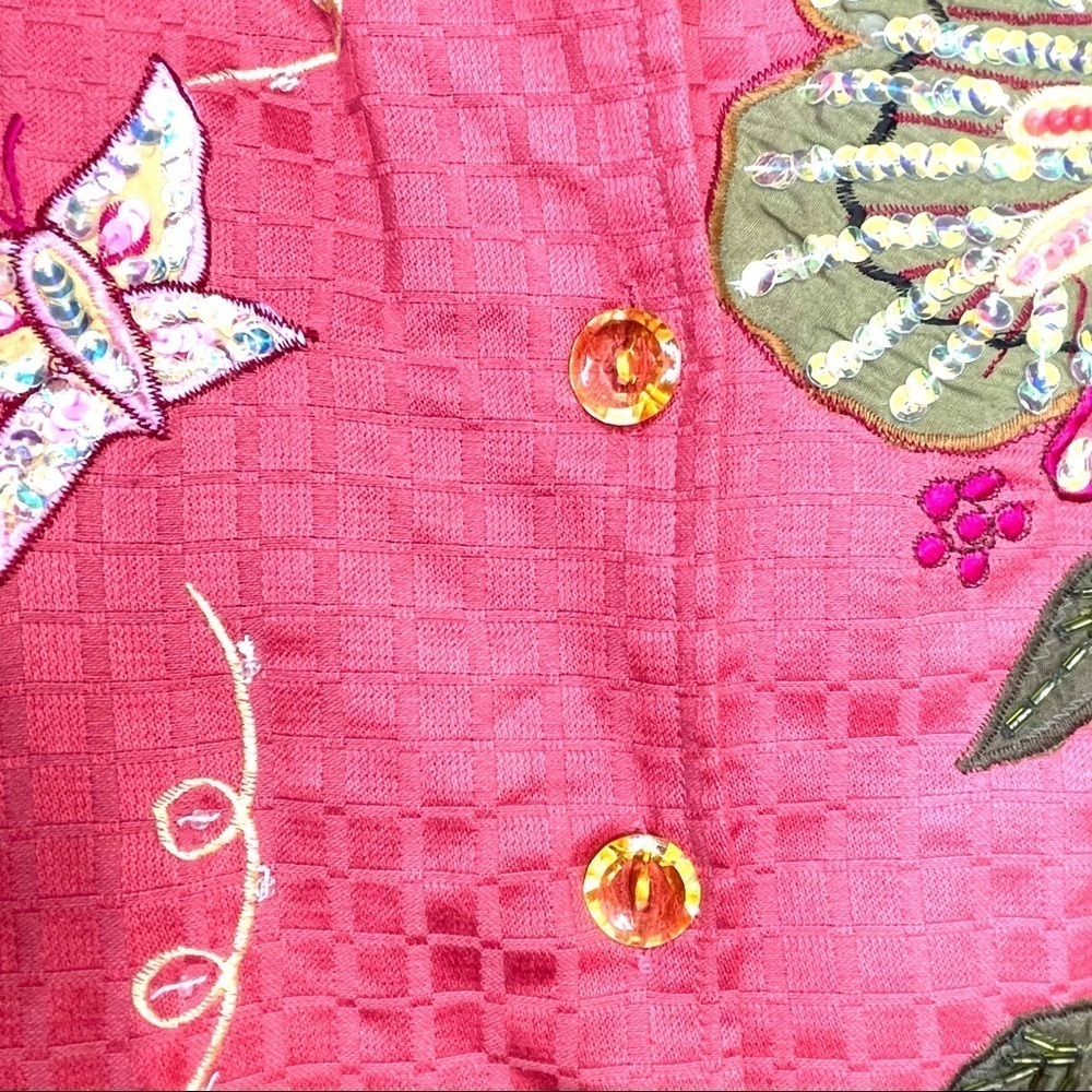 Indigo Moon Cotton Jacket Floral Embroidery Beaded - Picture 5 of 8